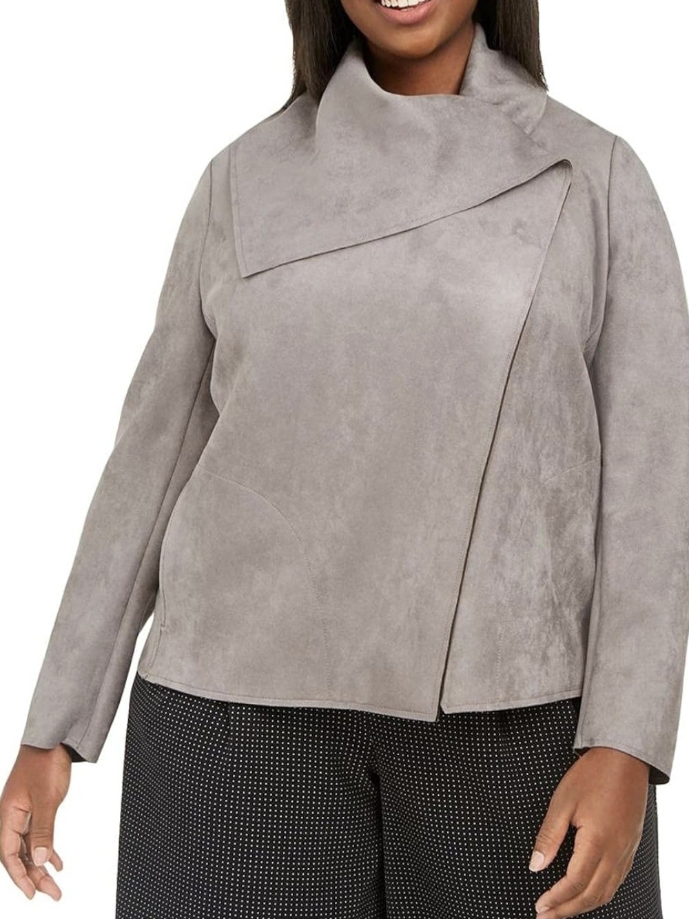Anne Klein Zinc Gray Suede-Look Asymmetrical Jacket